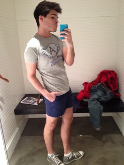 chillaxxed:  Trying on short shorts at work! 😄 