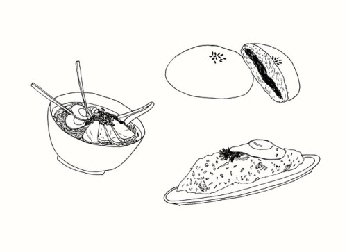 mou-comics: inktober no. 16 / comfort food (some of) my favorite things to eat! ramen, kimchi fried 