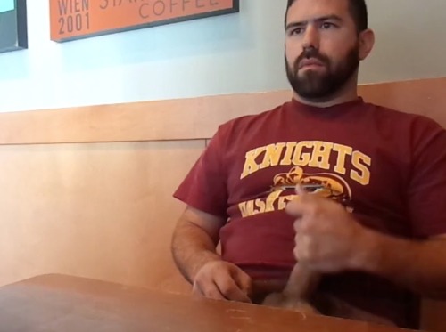 queerclick:  Watch this daredevil otter wank off whilst watching porn in a cafe!! Watch free video here.