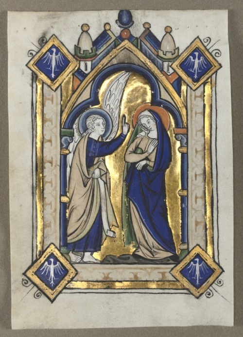 cma-medieval-art: Leaf Excised from a Psalter: The Annunciation, c. 1260, Cleveland Museum of Art: M