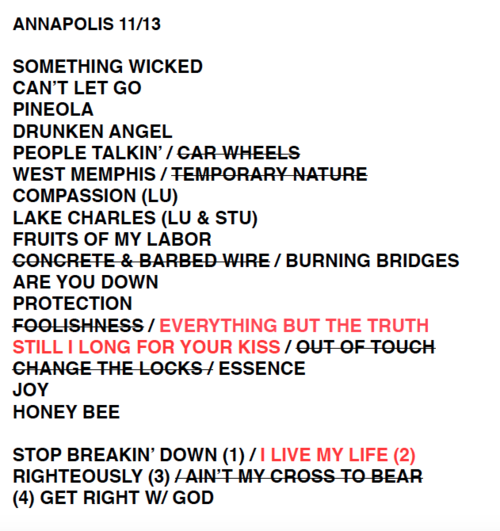 Lucinda Williams Annapolis, MD SETLIST 11/13 (Ram’s Head On Stage
