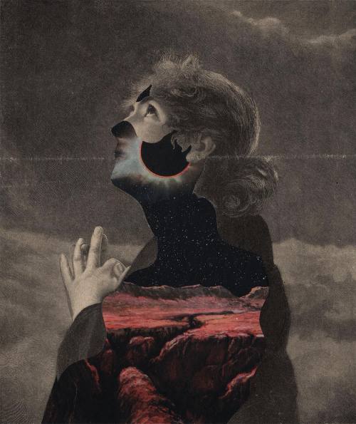 aqua-regia009:— Beyond Essence— Red Moon EclipseHand-cut collages by øjeRum