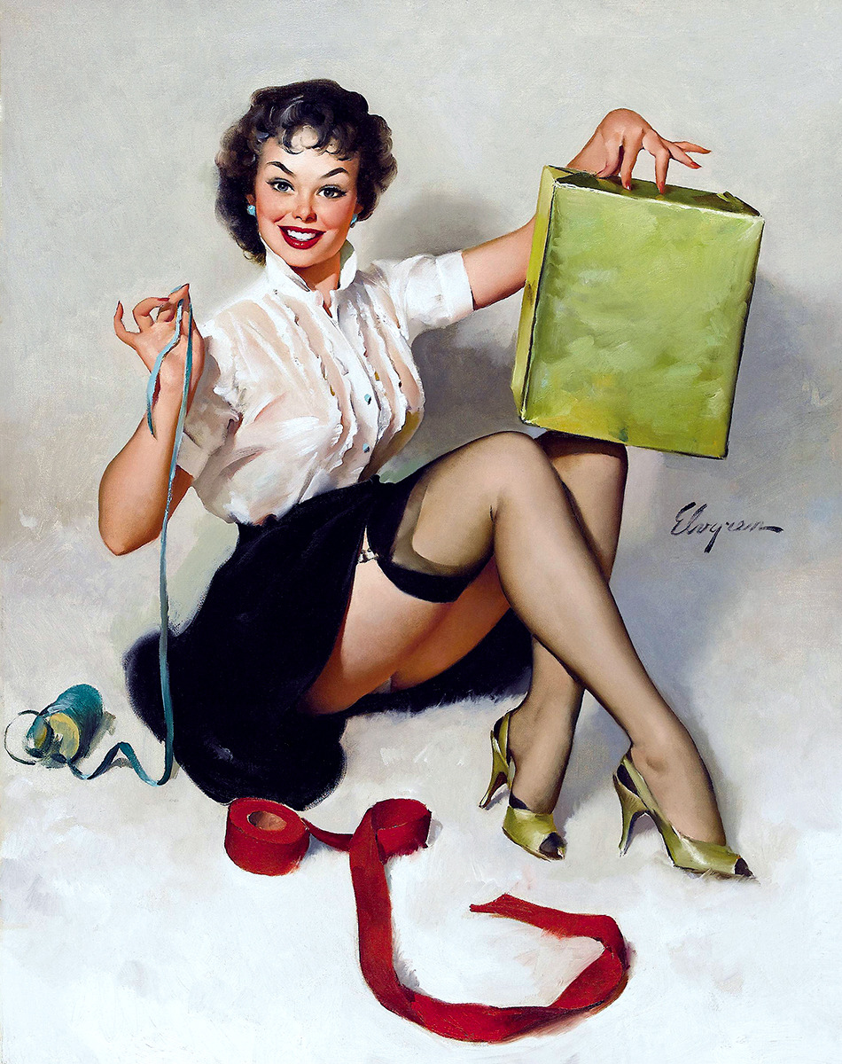20th-century-man:A Neat Package / reference photo and illustration by Gil Elvgren,