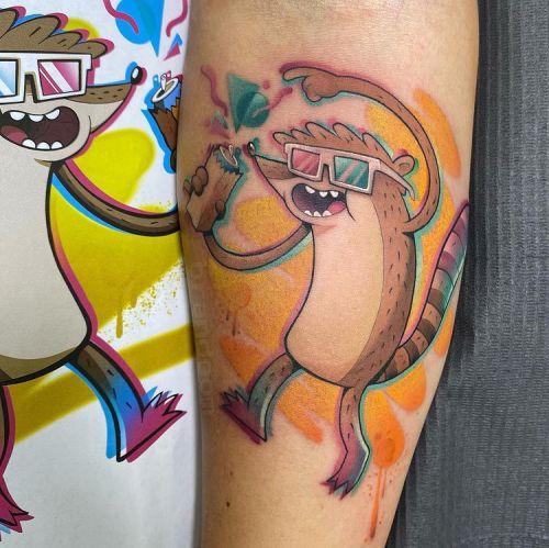 Mews on Twitter Chat was asking what my new tattoo was Its supposed to  a Regular Show tattoo But I decided I wanted an actual Bluejay and  Raccoon httpstcoilmnYRsMeH  Twitter