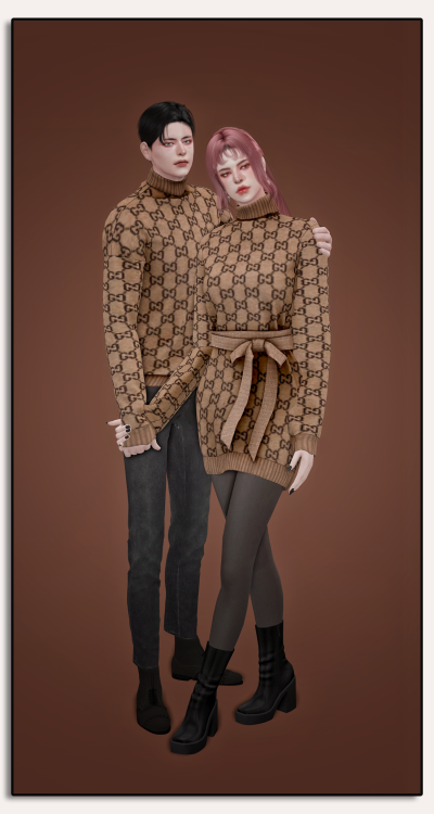 sudal-sims:[sudal] Couple Turtleneck knit set 2▶ All lod▶ Nomal map▶ Male - 30 swatch▶ Female - 25