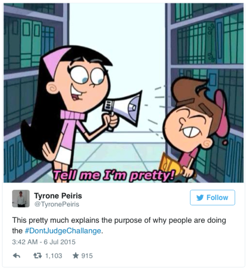 rageomega:  dumbledorethedragonborn:  trill-native:  braidsnglassesblog:  herdreadsrock:  micdotcom:  The #DontJudgeChallenge may have good intentions but completely misses the point Across Vine and Instagram, thousands of teens are using makeup to doll