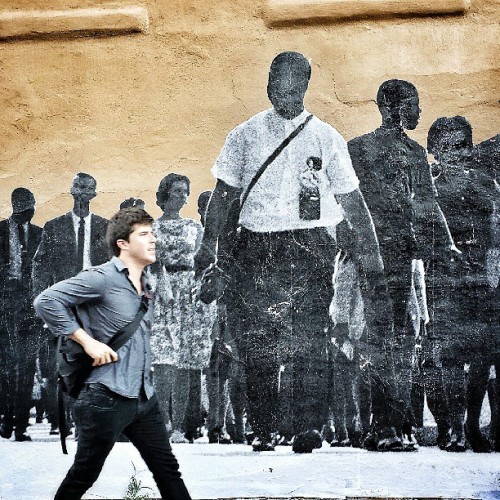 hahamagartconnect:  JR Pays Tribute to the Civil Rights Movement Street artist, JR - known for his trademark B&W portraits that flank inner city communities - marked the 50th Anniversary of Civil Rights Activist, Martin Luther King’s “I Have a