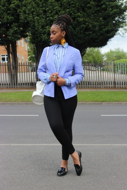 blackfashion:  Shara / 24 / Birmingham England Outfit: Shirt - Charity Shop / Shoes &amp; Trousers - TopShop / Blazer - Primark - photo by Skool Girl Magazine Blogspot YouTube  Instagram Tumblr