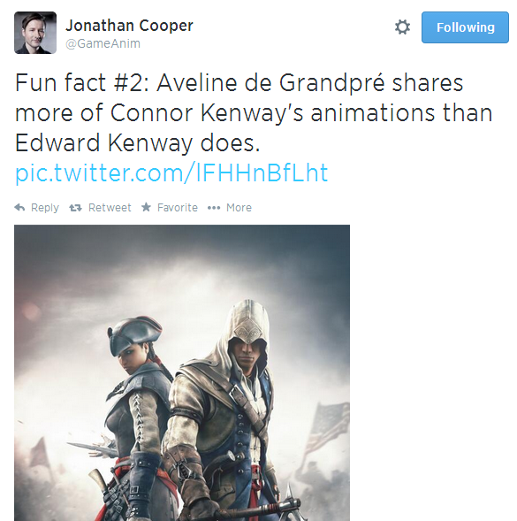 briangefrich:  Jonathan Cooper was the Animation Director on Assassin’s Creed 3.