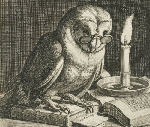 Cornelis Bloemaert (after Hendrick Bloemaert) - An Owl with Books (c. 1625).