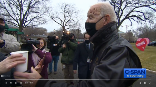 Biden forces coffee on female reporter during a pandemic.