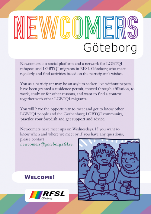 Graphic design and illustration for a brochure with information about Newcomers Göteborg, a social p