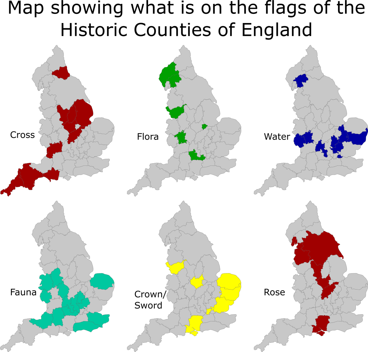 mapsontheweb:
“ Map showing what is on the flags of the Historic Counties of England.
”