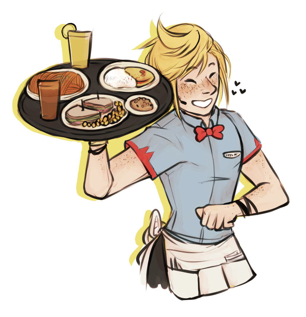 losebetter:  here is a cheerful waiter prompto i did between commissions, to celebrate