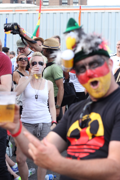 World Cup 2014. Germany 7 - Brazil 1  8 July 2014, 4:00 pm. Zum Schneider Outdoor Viewing Party, Kips Bay
We stood in a parking lot adjacent to the East River, which was renovated to a biergarten by the German restaurant Zum Schneider, who even have...