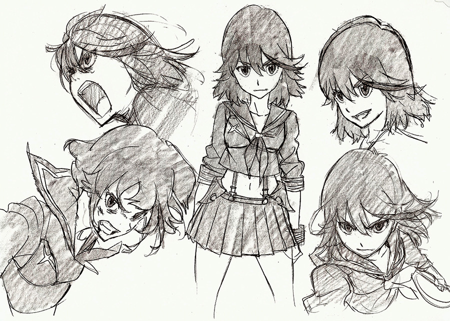 h0saki: Finished designs of Satsuki and Ryuko, illustrated by Sushio in The Art