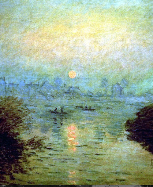 dawnawakened:Claude Monet, Sunset at Lavacourt (detailed) (1880)&ldquo;In the 1870s Monet a