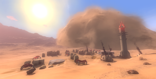 Working on making sandstorms more physical in the gameworld. Still work in progress, but it already looks kinda nice i think.