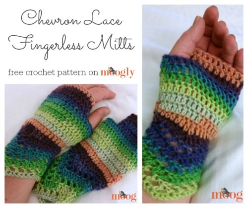 Chevron Lace Fingerless Mitts - free crochet pattern!