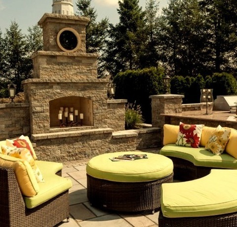 Natural Stone Pavers In BostonIdea For A Sizable, Transitional Backyard Patio, Complete With A Fireplace