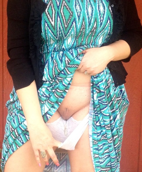 thegirlform:  I was showing J my wet panties while we were outside… He just had to get this pic. I always get nervous someone will catch me doing such things. 