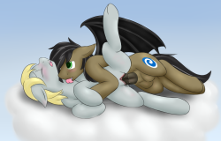 youobviouslyloveoctavia:  dafs-fungeon:  K, different batpone this time :3  Wow, Daf! This is incredibly hot! I love Scram’s expression and Wick’s licking is cute. Thank youuuuu &lt;3  Hotdamn o////o