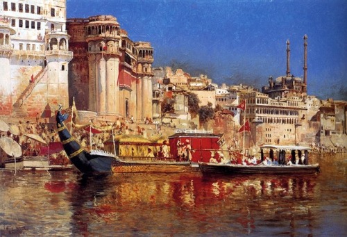 The Barge Of The Maharaja Of Benares - Oil Painting by American Artist Edwin Lord Weeks