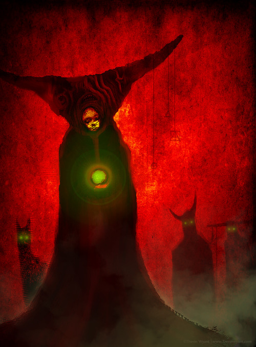 trevinwyant-art:  The Fae of the red Barrens Graphite and photoshop“The Red Fae are oft forgotten, which lead to spiteful, vengeful, and lonely faerie.” 