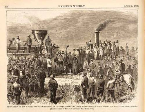 On this day in 1869, the eastbound and westbound railroad tracks met at Utah’s Promontory Summ