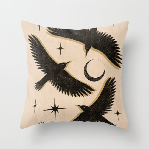 littlealienproducts:    Black birds flying with the Moon Throw Pillow by Lidiebug  