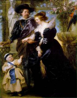 lyghtmylife:  Rubens, Peter Paul [Flemish Baroque Era Painter, 1577-1640]Rubens, his wife Helena Fourment, and their son Peter Paulc. 1639Oil on wood80 1/4 x 62 1/4 in. (203.8 x 158.1 cm)The Metropolitan Museum of Art, New York 