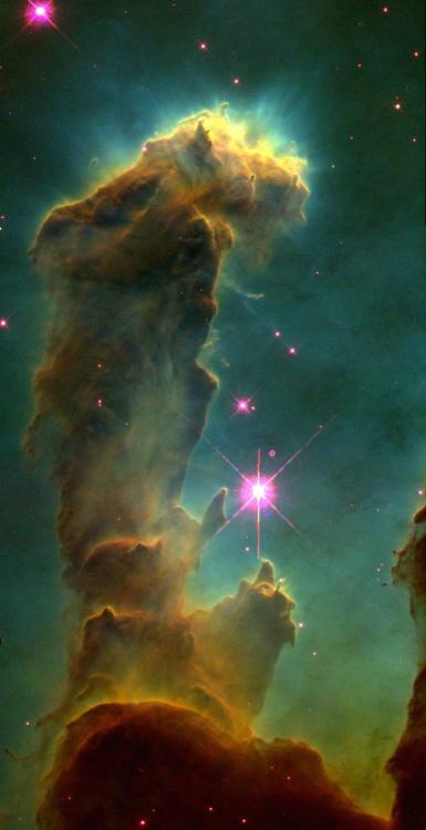 astronomicalwonders:  “The Pillars Of Creation” - A Portion of M16, the Eagle Nebula These massive pillars of gas and dust, the largest measuring 4 light-years tall, are some of the most famous in the universe (at least to humans). Dubbed