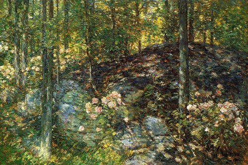 wonderingaboutitall:Laurel On The Ledges - Childe Hassam