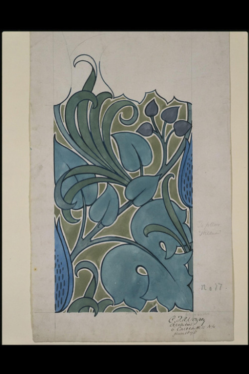 Textile design (1898) byC. F. A. Voysey (1857 - died 1941). Watercolour and pencil.Image and text in