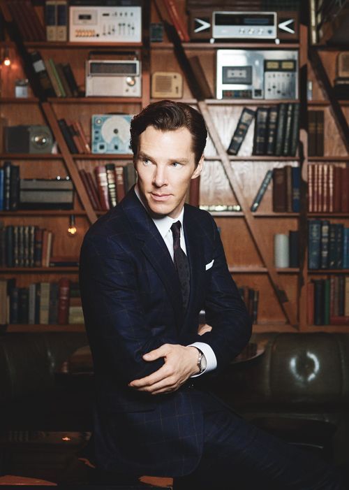 Benedict Cumberbatch aka Sherlock, aka Julian Assange, aka badass in a library.