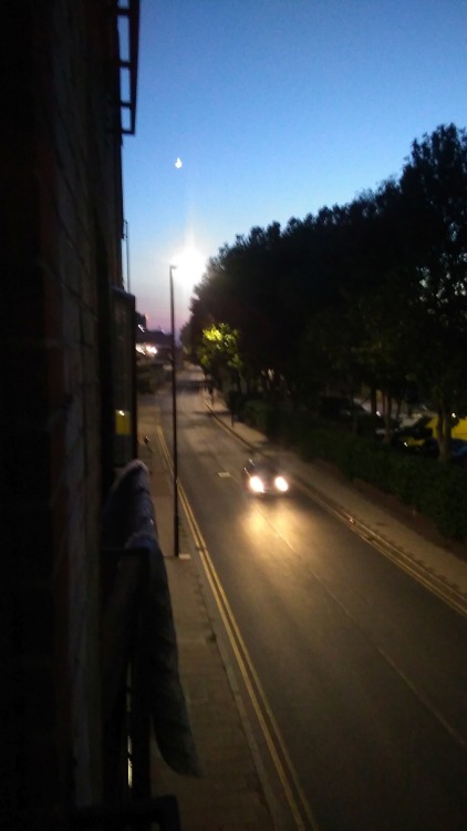 A NEW WINDOW VISTA !A CAR APPROACHES, UNDER A CRESCENT MOON…VIA A VIEW OUT MY FRONT WINDOW, AS FROM 