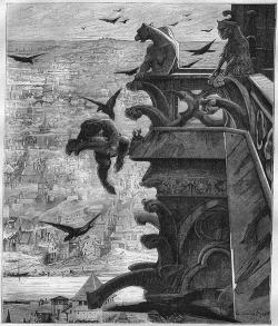 trashymommarocks:  Illustration by Luc-Olivier Merson for Notre Dame de Paris (1881) showing the recently restored galerie des chimères.