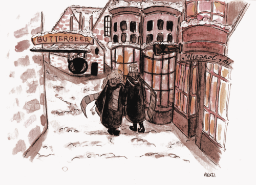 #PotterWeekPrompts snow day, luna and draco having a stroll in hogsmeade because they are best frien