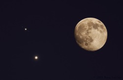 spinningblueball:Moon With Venus &amp; Jupiter!  Some of my early shots!
