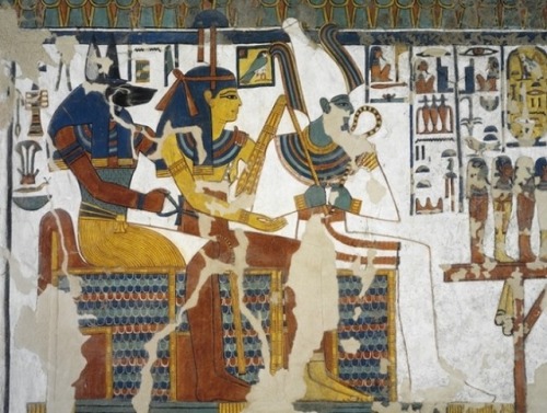 Relief depicting Osiris, Imentet-Hathor and Anubis, detail of a wall painting from the Tomb of Queen