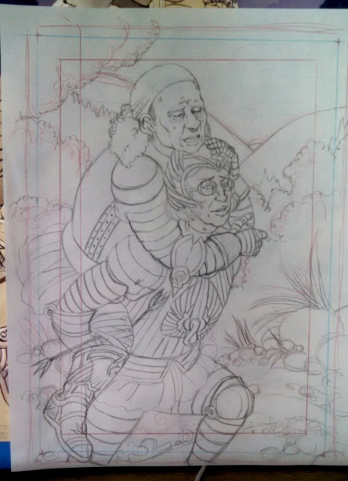 Process photos of one of my 1001 Knights pages.  Got some details to put in, but it’s jus