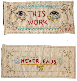 fjellblomst:  This Work Never Ends - Jenny Hart, 2002hand embroidery on salvaged cotton 