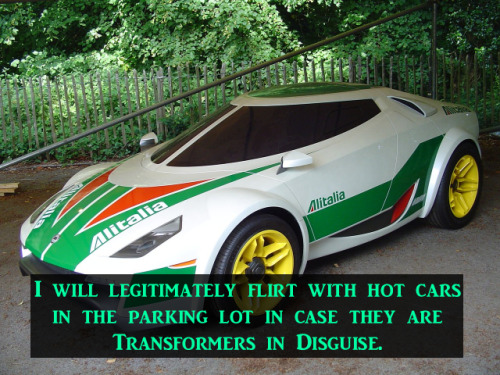 “I will legitimately flirt with hot cars in the parking lot in case they are Transformers in Disguis