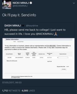 melonmemes:  Nicki Minaj out here paying student loans 😳😳  I love shit like this