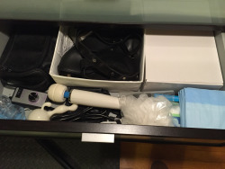 kinkythingsilike: Next stop on the guided tour of the Kinky Things I Own. This post covers the rest of the stuff in the dresser.  Photo One: The second drawer. This is stuff I also use fairly often but is bulkier than the stuff in drawer one. My estim