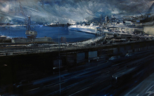 thunderstruck9:Alessandro Papetti (Italian, b. 1958), Porto di Genova [Port of Genoa], 2008. Oil on canvas, 120 x 200 cm.