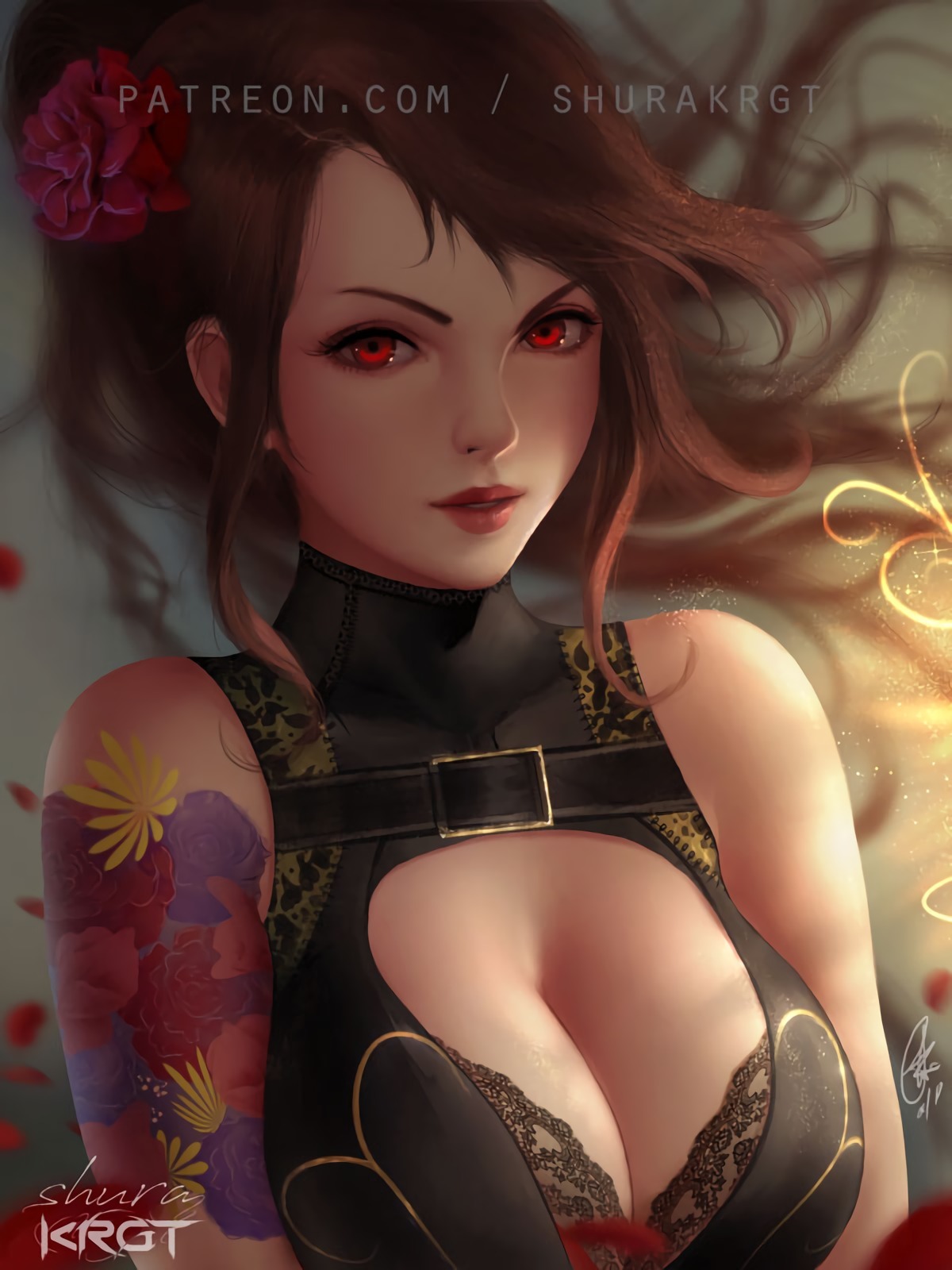 rarts:  Pretty girl with tattoo: Original anime character [digital art by ShuraKRGT]