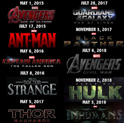 devbasaa:  jediartemis:  jesimahcah:  *fangirling* on We Heart It.  Ack! Avengers: Civil War is on that list!!!!  On the original post for this, the artist explains all titles after Ant-Man are speculative, not confirmed.  This isn’t official at all,