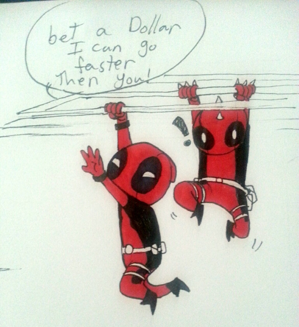 yellow-dress-wonder:  Punk spideypool meets “Bunch of Babies” spideypool.  They