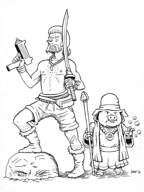 Un guerrero humano y un clérigo animal mutante de Hexania, el mundo de fantasía estúpida.
A human warrior and a mutant animal cleric from Hexania, the world of stupid fantasy.